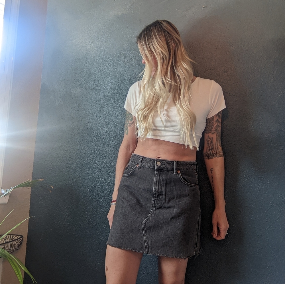 Topshop Charcoal Gray Denim Mini Skirt